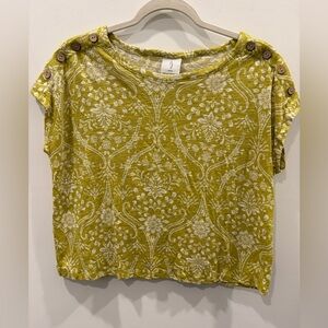 Joie Green Floral Boho Button-Shoulder Crop Top